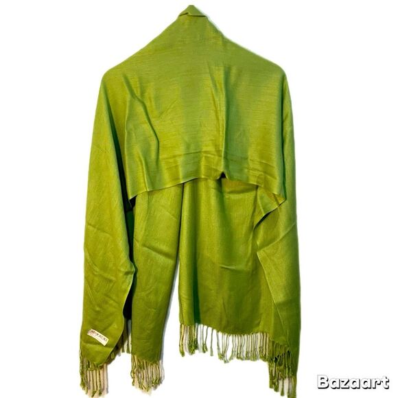 PASHMINA Avocado Green Tassel Scarf shall. - Picture 3 of 13